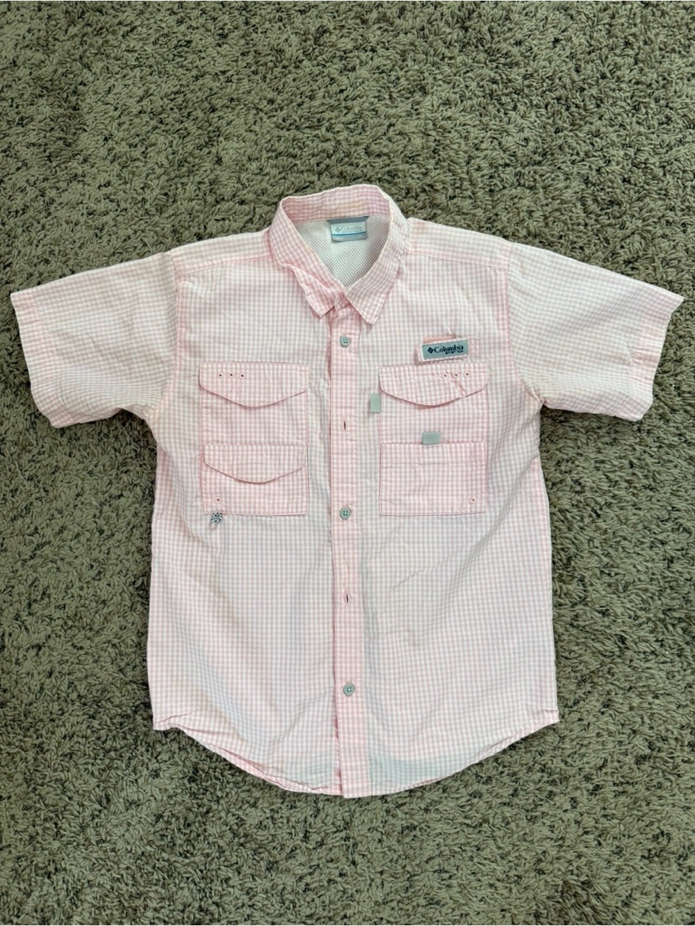 Columbia youth pink gingham Short-Sleeve Fishing Shirt